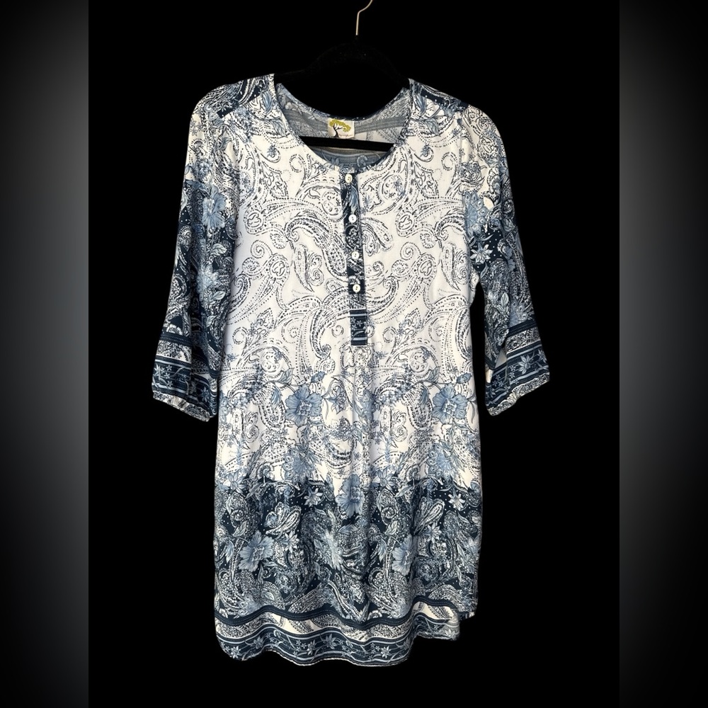 Fig and Flower Blue and White Paisley Dress Size Small